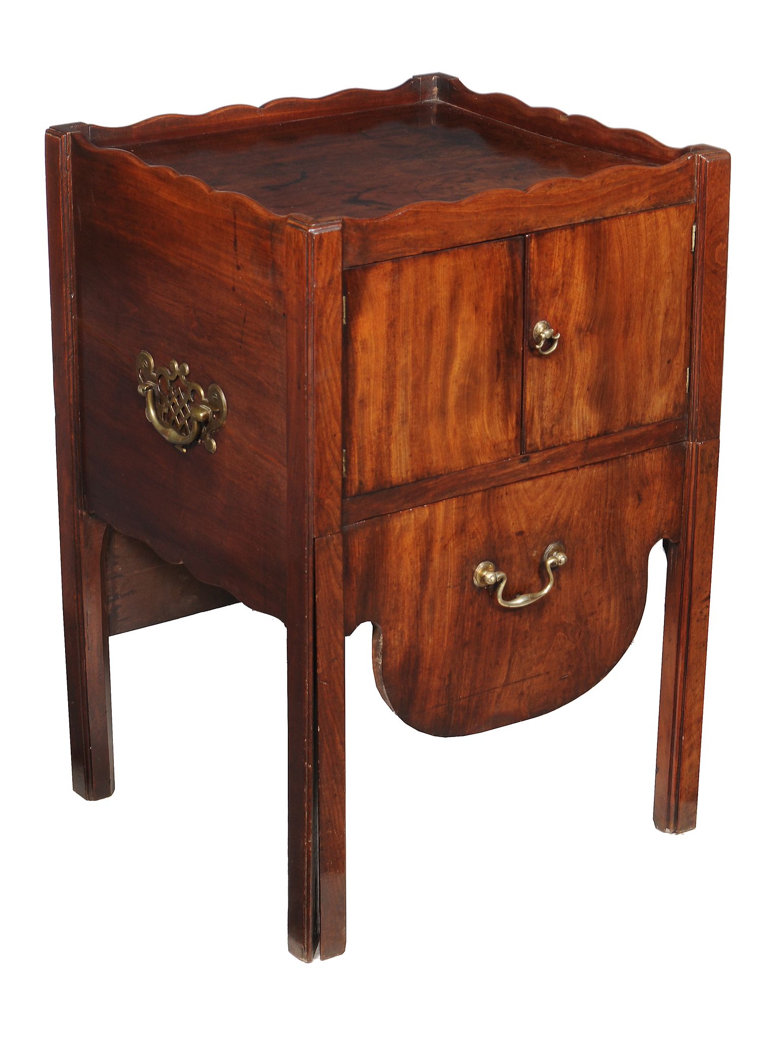 A George III mahogany night commode, circa 1780, with a pair of cupboard doors above the sliding - Image 2 of 3