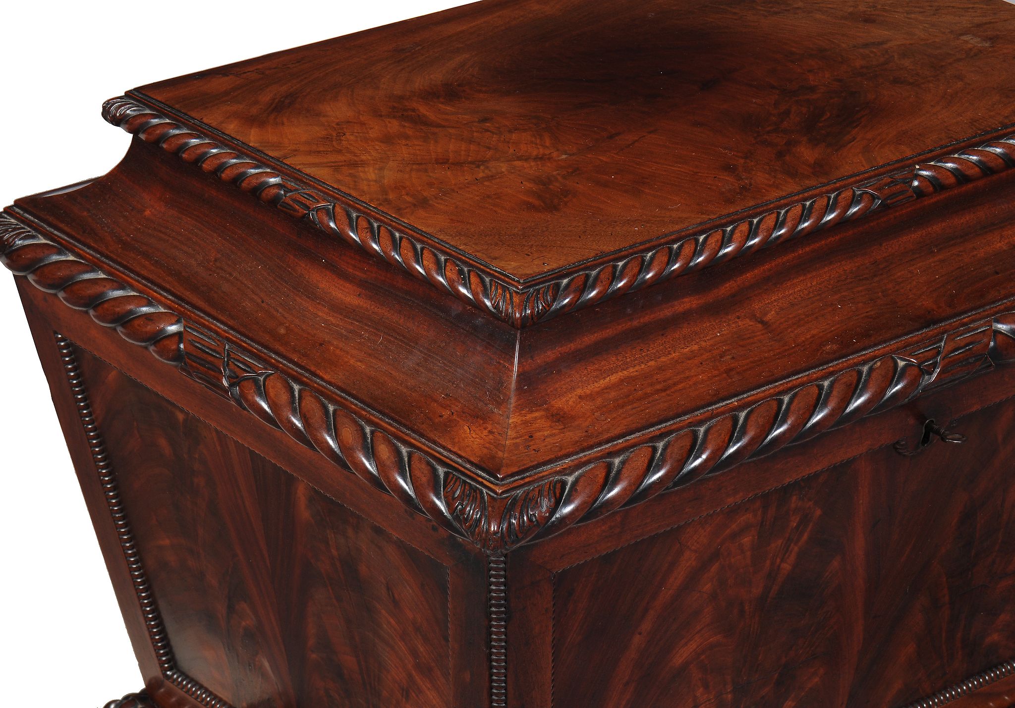 A George IV mahogany wine cooler, circa 1825, of sarcophagus form, the hinged and cavetto moulded - Image 3 of 3