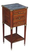 A pair of French mahogany and gilt metal mounted bedside cupboards, in Directoire style, 19th