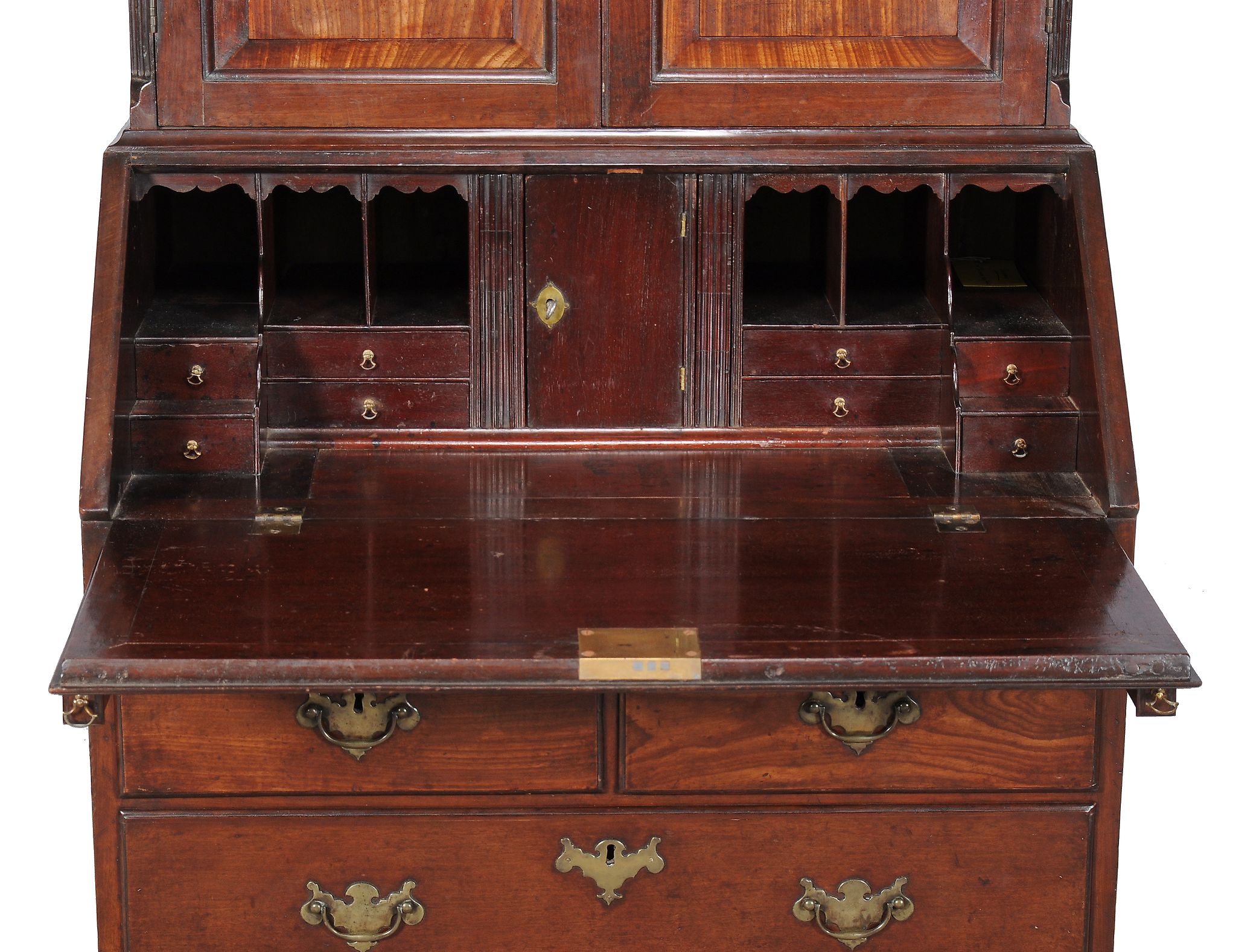 A George II mahogany bureau cabinet, circa 1750, the moulded cornice above a pair of panelled doors - Image 3 of 5