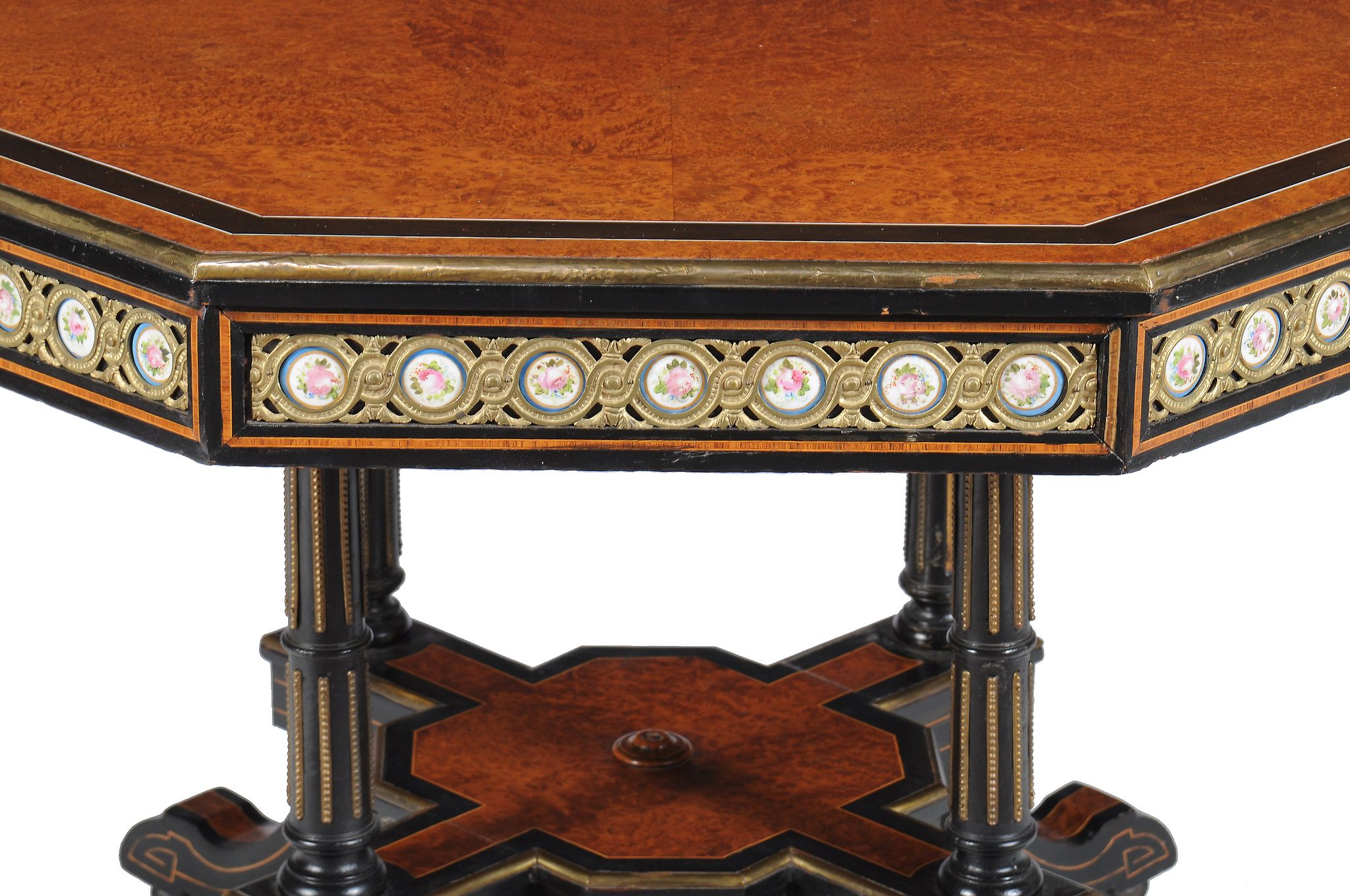 A Victorian thuya, porcelain and gilt metal mounted octagonal centre table, circa 1870, the - Image 4 of 4