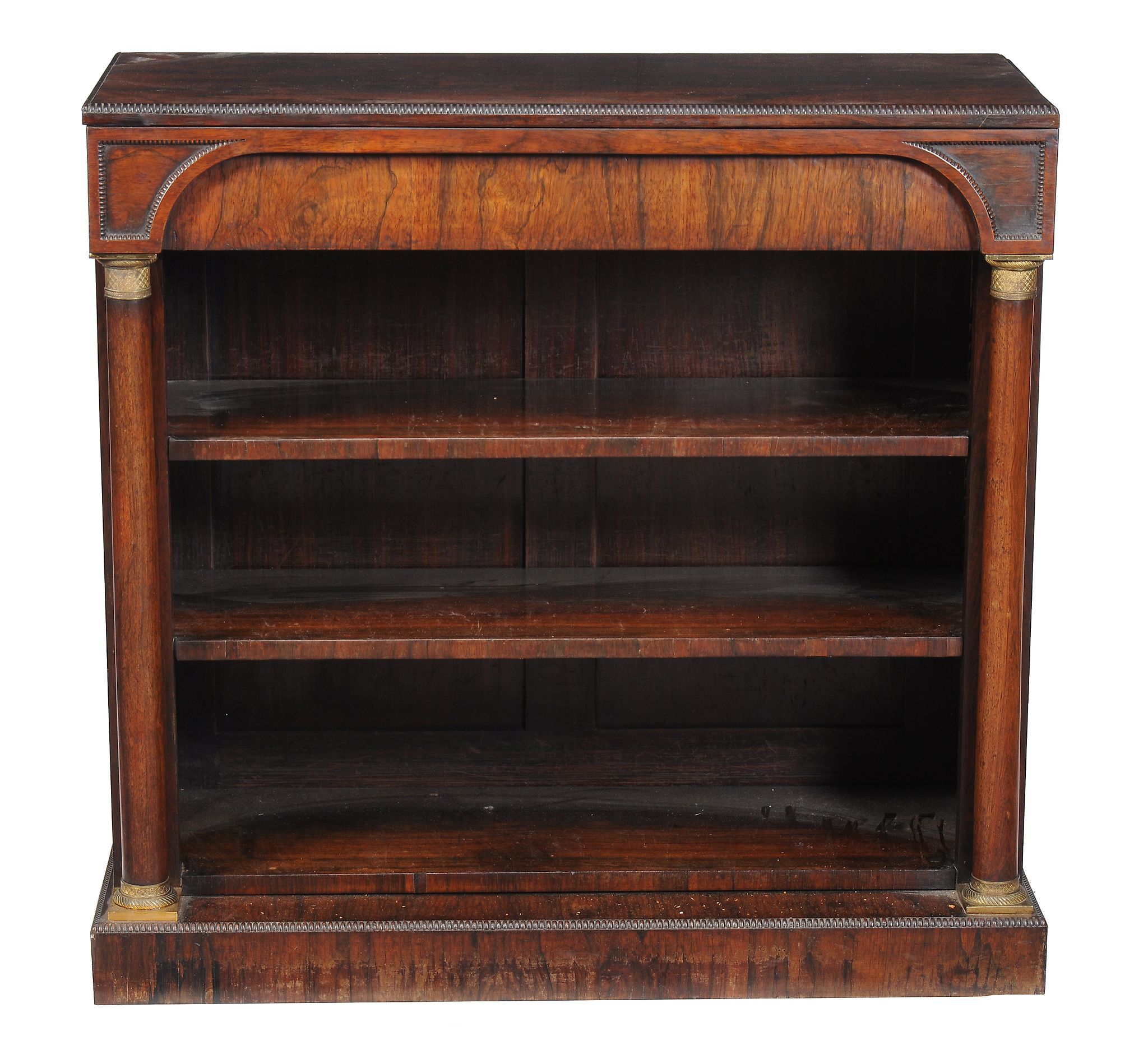 Ω A Regency rosewood open bookcase, in Empire taste , circa 1815, the rectangular top with bead - Image 3 of 3