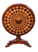 Ω A William IV mahogany centre table, circa 1835, the circular top decorated within elaborate