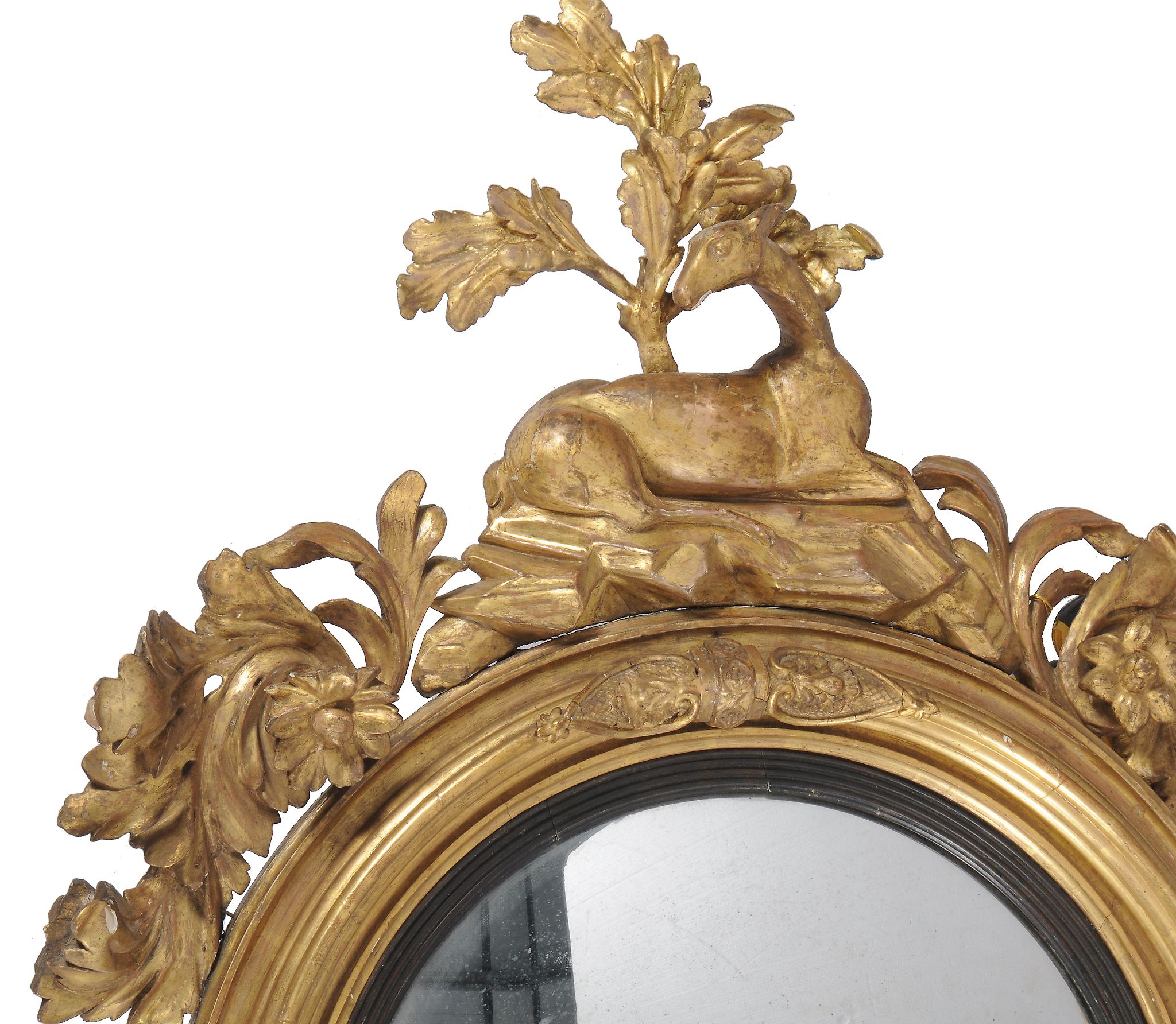 A Regency giltwood circular convex wall mirror, circa 1815, the plate within an ebonised sight edge - Image 2 of 4