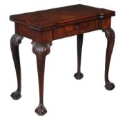 A George II mahogany folding card table, circa 1750, the hinged rectangular top with rectangular