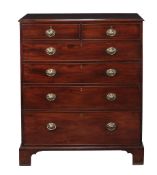 A George III Irish mahogany chest of drawers, circa 1780, the moulded rectangular top above two