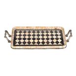 Ω A Gujarati mother-of-pearl and tortoiseshell parquetry veneered rectangular tray, late17th /