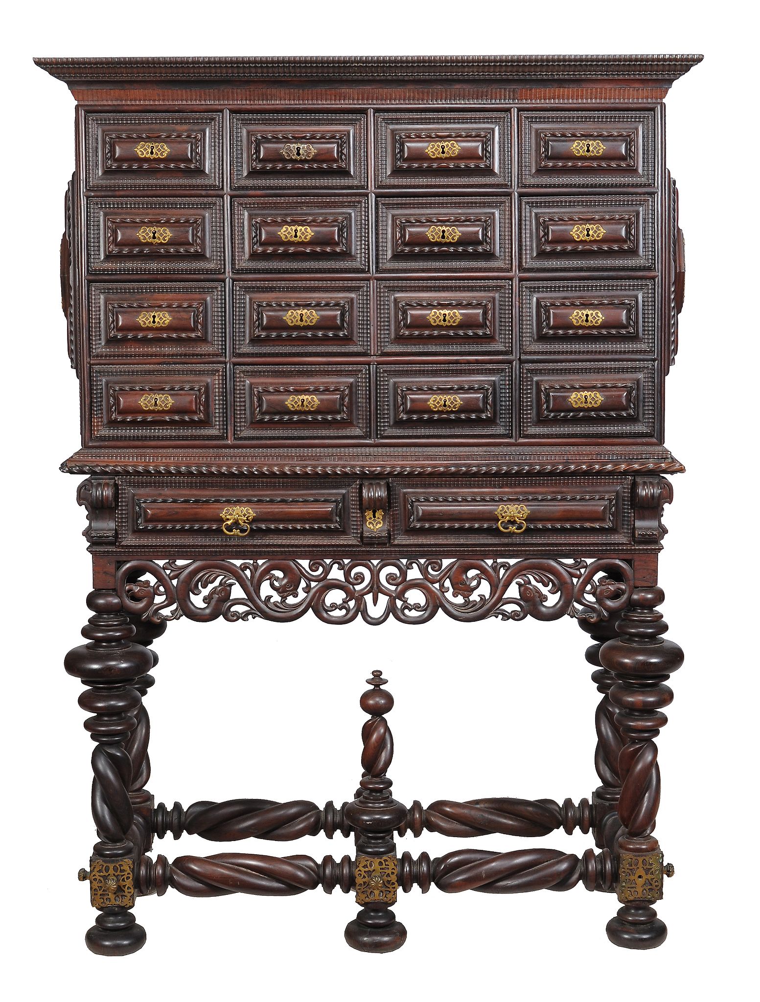 Ω A Portuguese rosewood and gilt metal mounted cabinet on stand, mid 18th century, decorated with - Image 2 of 3