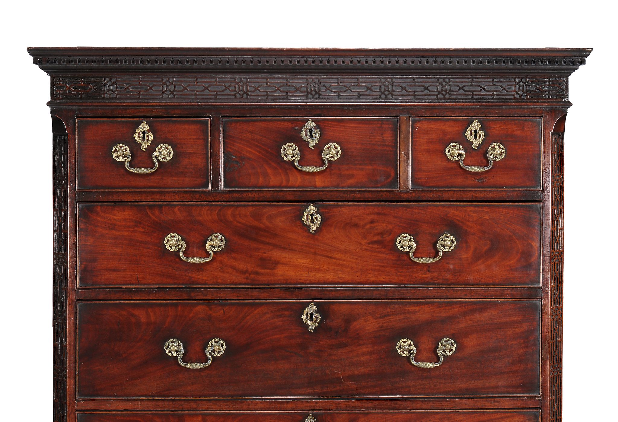 A George III mahogany chest on chest, circa 1780, the moulded cornice above two short and two long - Image 2 of 2