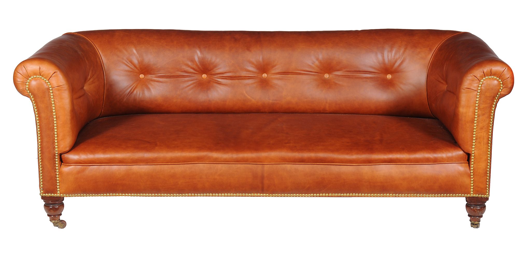 A Victorian walnut and buttoned leather upholstered sofa, by R GARNETT & SONS , circa 1860, with - Image 3 of 3