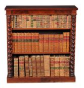 A pair of Victorian mahogany open bookcases , circa 1860, each with two adjustable shelves and