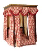 Ω A William IV mahogany, rosewood and parcel gilt four post bed, circa 1835, upholstered and hung