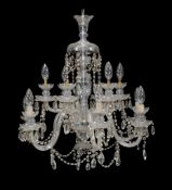 A pair of Continental moulded and cut glass twelve light chandeliers in late 18th century taste,