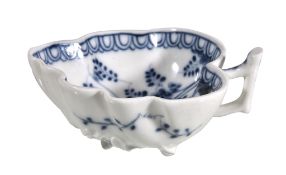 A Meissen leaf-shaped blue and white pickle-dish , mid 18th century, painted with the Fels und