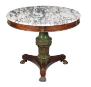 A continental mahogany and marble mounted circular centre table, first quarter 19th century, the
