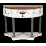 A pair of white marble and specimen marble inlaid jardiniere tables in George III style , 20th