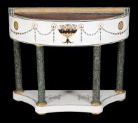 A pair of white marble and specimen marble inlaid jardiniere tables in George III style , 20th