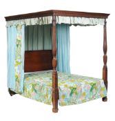 A mahogany four post bed , circa 1780 and later, with silk hangings throughout, the canopy with a