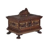 A fine Sienese carved and parcel gilt walnut casket, circa 1875, by Gosi & Querci, in Neoclassical