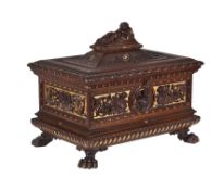 A fine Sienese carved and parcel gilt walnut casket, circa 1875, by Gosi & Querci, in Neoclassical