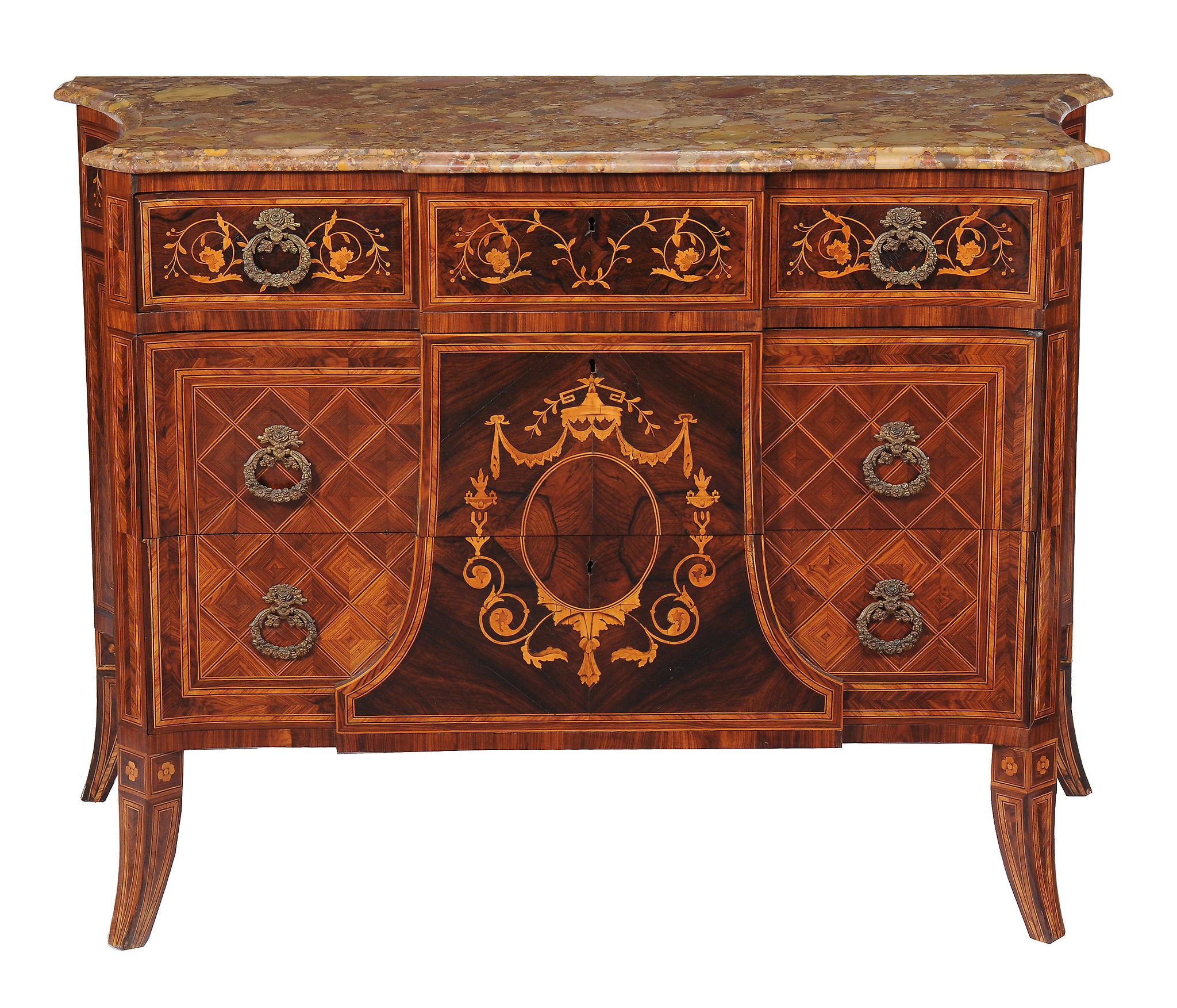 Ω A pair of French tulipwood, kingwood and marquetry commodes, in Louis XVI style, 19th century, of - Image 2 of 5