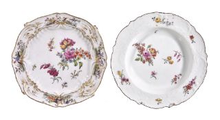 A Chelsea soup plate, circa 1756 , decorated in the Meissen manner with scattered deutsche Blumen ,