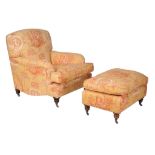 A beech and upholstered armchair in the manner of Howard & Sons, in Victorian style, 20th century,
