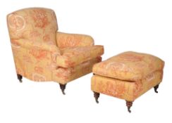 A beech and upholstered armchair in the manner of Howard & Sons, in Victorian style, 20th century,