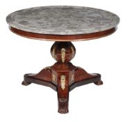 A Louis Phillipe mahogany and gilt metal mounted centre table , circa 1840, the variegated grey