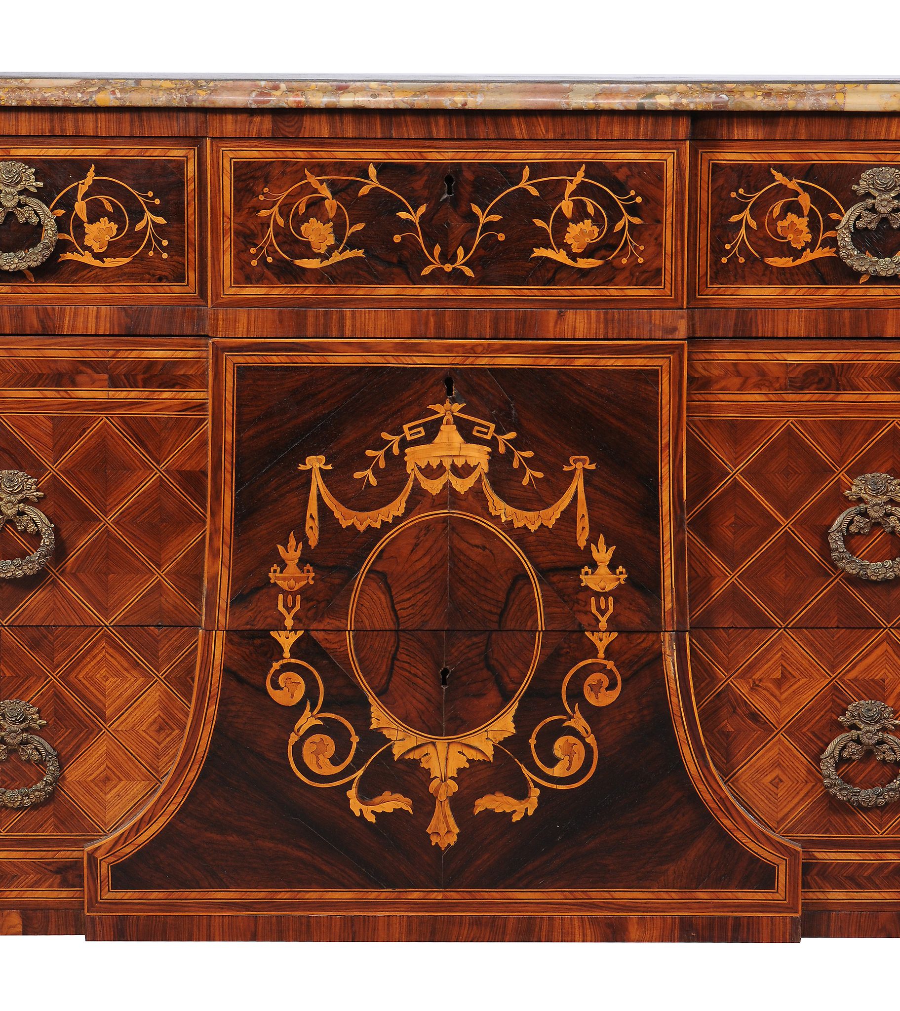 Ω A pair of French tulipwood, kingwood and marquetry commodes, in Louis XVI style, 19th century, of - Image 3 of 5