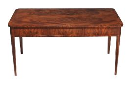 A Louis Phillipe mahogany desk or library table , circa 1840, the rectangular quarter veneered top