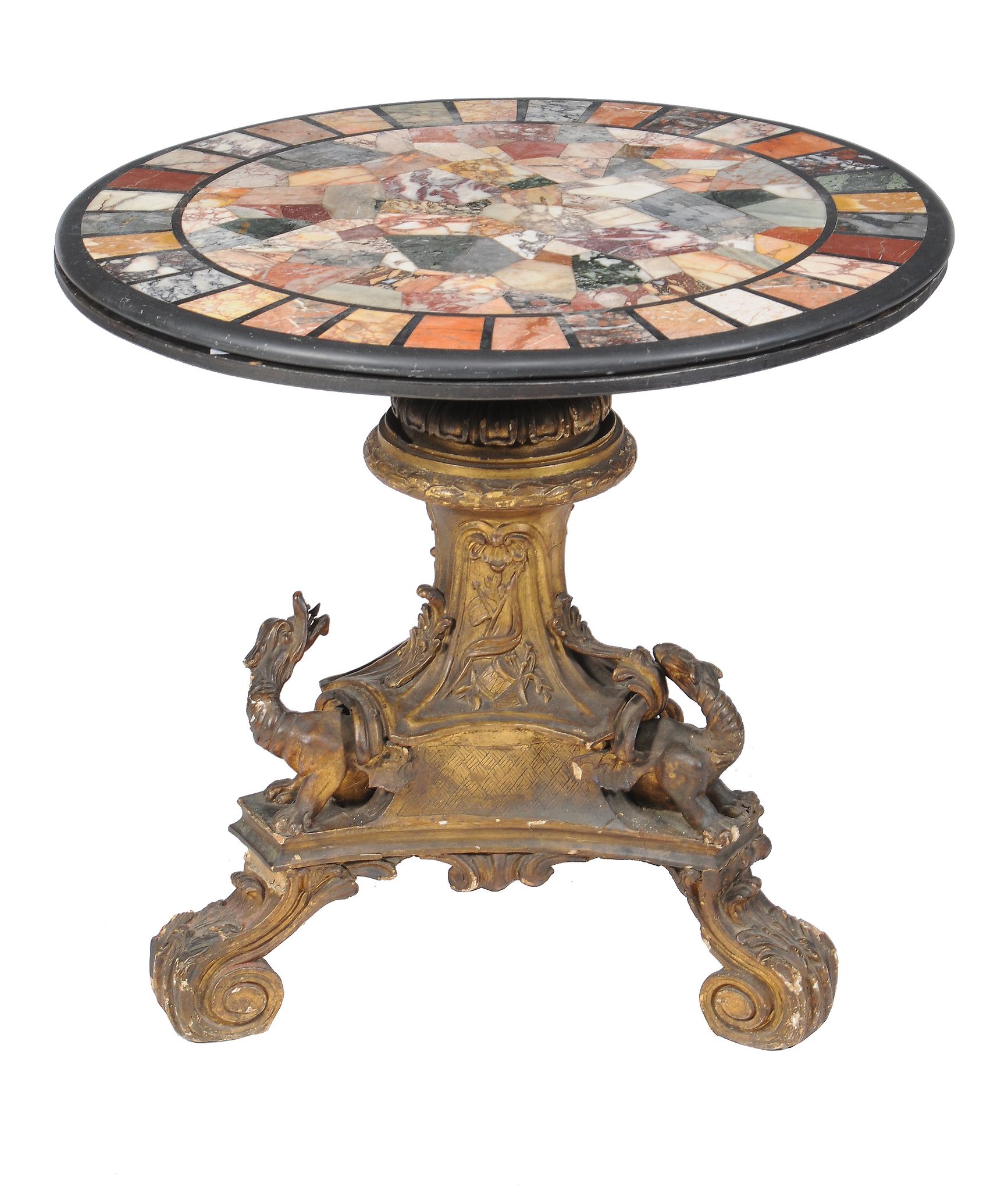 A specimen marble mounted giltwood and composition table , 19th century, the base incorporating - Image 2 of 6