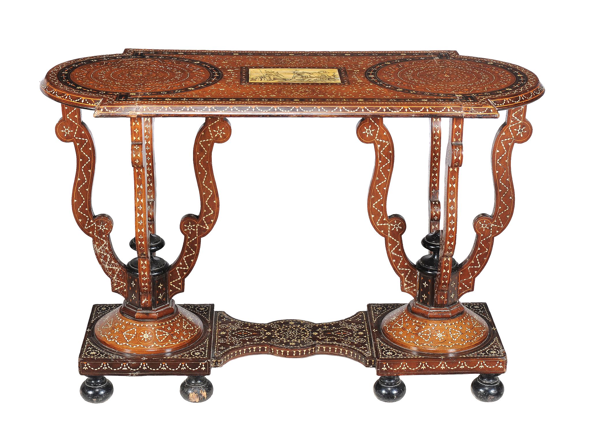 An Italian hardwood and bone inlaid centre table, in Islamic taste , second half 19th century,
