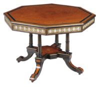 A Victorian thuya, porcelain and gilt metal mounted octagonal centre table, circa 1870, the