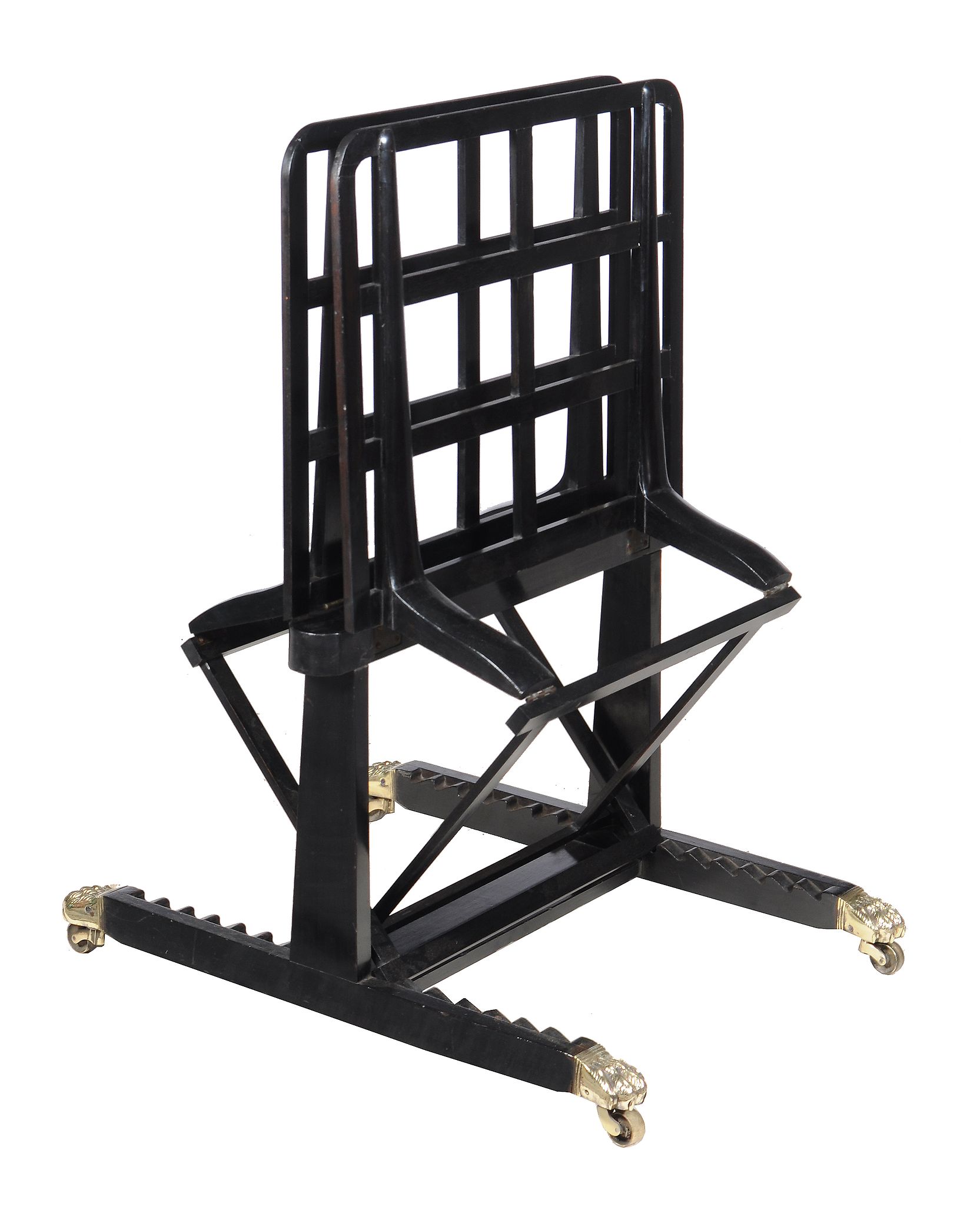A George IV ebonised folio stand , circa 1825, the pair of ratchet adjustable rectangular rest with - Image 2 of 2