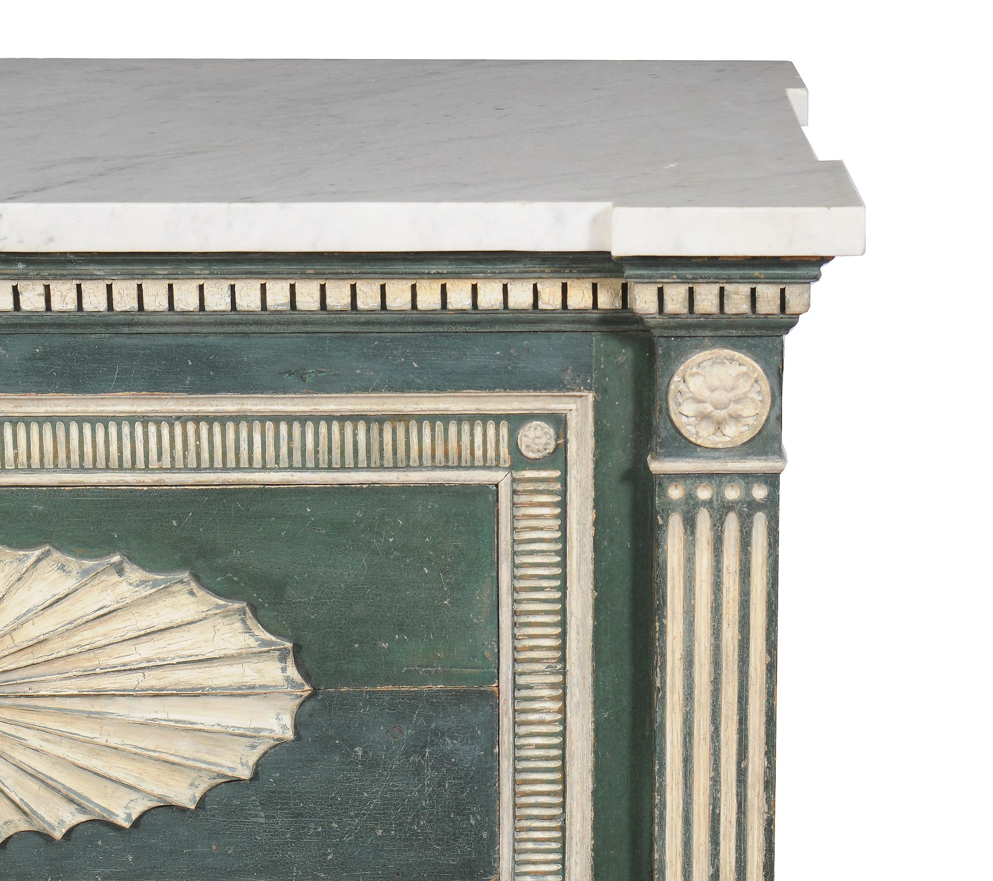 A pair of green and cream painted marble topped commodes, in George III style, 19th century and - Image 7 of 7