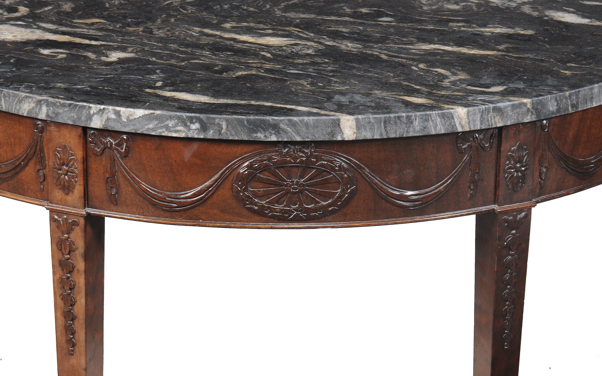 A pair of carved mahogany and granite mounted semi elliptical side tables, in George III style, - Image 4 of 6