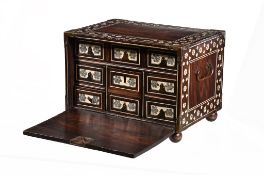 Ω An Indian ivory inset stained hardwood table cabinet, probably Gujarat or Sindh, 18th century,