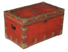 A red leather and brass studded camphor chest , late 18th/ early 19th century, probably Anglo-