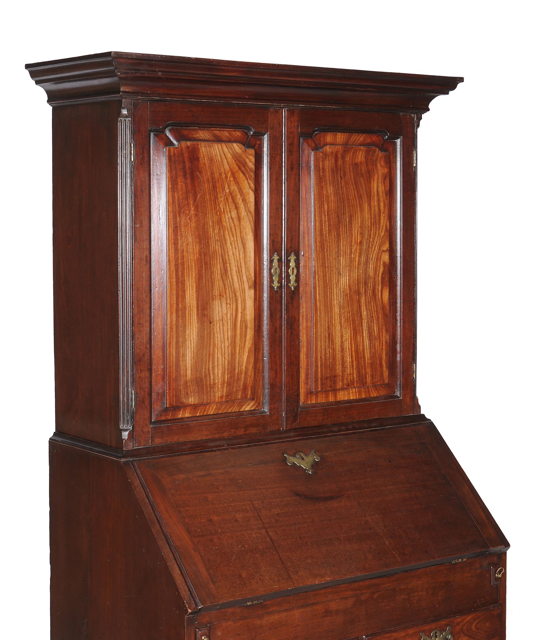 A George II mahogany bureau cabinet, circa 1750, the moulded cornice above a pair of panelled doors - Image 4 of 5