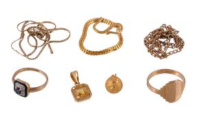 A small selection of jewellery, including: two rings; and various chains