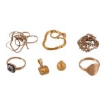 A small selection of jewellery, including: two rings; and various chains