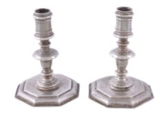 A pair of copies of Dutch silver miniature or toy candlesticks, spurious Amsterdam town mark and