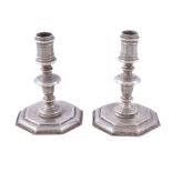 A pair of copies of Dutch silver miniature or toy candlesticks, spurious Amsterdam town mark and