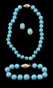 A reconstituted turquoise bead necklace, composed of graduated reconstituted turquoise beads, to a