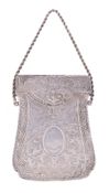 A silver coloured card case of satchel form, stamped Sterling and 35 , only, probably American,