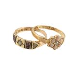 Ω A late Victorian 18 carat gold coral and diamond ring, the central old cut diamond within a
