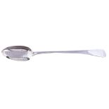 A George III old English pattern straining spoon by Charles Hougham, London 1792, 29cm (11 1/2in)