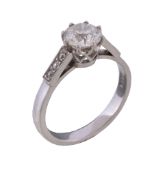 A platinum diamond ring, the old brilliant cut diamond, estimated to weigh 1.00 carat, claw set