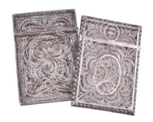 Two silver filigree rectangular card cases, 1899-1908 Russian import mark, probably Indian, circa